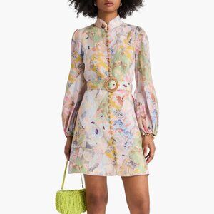 Zimmermann belted floral-print linen mini dress